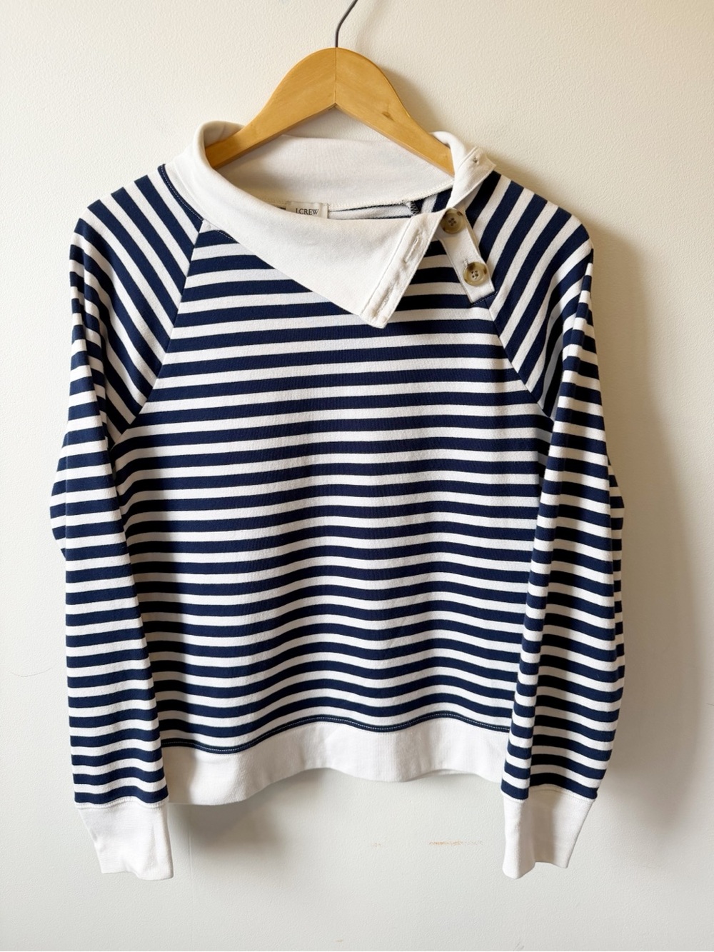 J. Crew Factory striped wide button-collar pullover sweatshirt lightweight terry